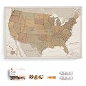 USA Map Canvas Wall Art with Cork Pin Board – Decorative Push Pin Travel Map for Home, Office, Living Room, Bedroom (90x60cm - Pattern 16)