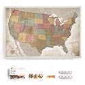 USA Map Canvas Wall Art with Cork Pin Board – Decorative Push Pin Travel Map for Home, Office, Living Room, Bedroom (90x60cm - Pattern 20)