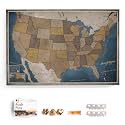 USA Map Canvas Wall Art with Cork Pin Board – Decorative Push Pin Travel Map for Home, Office, Living Room, Bedroom (120x80cm - Pattern 13)