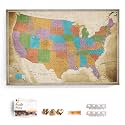USA Map Canvas Wall Art with Cork Pin Board – Decorative Push Pin Travel Map for Home, Office, Living Room, Bedroom (120x80cm - Pattern 03)