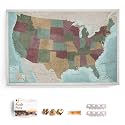 USA Map Canvas Wall Art with Cork Pin Board – Decorative Push Pin Travel Map for Home, Office, Living Room, Bedroom (120x80cm - Pattern 11)