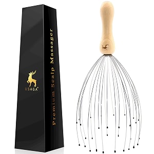 usaga 32 fingers head massager head scratcher scalp massager for head body relaxing wood handle 1 pack