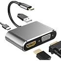 USB C to HDMI-Compatible VGA t2y>pe-c Digital AV Multiport Adapter 3 Converter to 4K 1080P Fast(4-in-1)