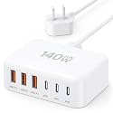 USB Charging Station, 140W Max 6-Port GaN Fast Desktop USB C Charger Block