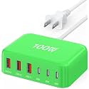 USB Fast Charger Block 50% Smaller 100W Max 6-Port GaN USB Charging Station