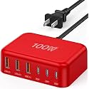 USB Fast Charger Block 50% Smaller 100W Max 6-Port GaN USB Charging Station