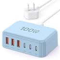 USB Fast Charger Block 50% Smaller 100W Max 6-Port GaN USB Charging Station