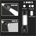 USB Rechargeable LED Mini Portable Flashlight with COB Side Light | High Bright Torch with Storage Case | Emergency & Outdoor Use| SB Type C Rechargeable | 50 Watts |3 Modes |Pocket Torch | Black