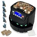 USD Coin Counter Machine with LCD Display,Coin Sorter and Wrapper Machine,Sorts 1￠5￠10￠25￠$1 up to 300 Coins/min,2000-coin Capacity,Business Grade,5 Bins&5 Tubes,Automatic Wrapper (Black)