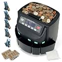 USD Coin Counter Machine with LCD Display,Coin Sorter and Wrapper Machine,Sorts 1￠5￠10￠25￠$1 up to 300 Coins/min,2000-coin Capacity,Business Grade,5 Bins&5 Tubes,Automatic Wrapper (Coal Black)