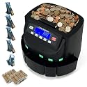 USD Coin Counter Machine with LCD Display,Coin Sorter and Wrapper Machine,Sorts 1￠5￠10￠25￠$1 up to 300 Coins/min,2000-coin Capacity,Business Grade,5 Bins&5 Tubes,Automatic Wrapper (Jet Black)
