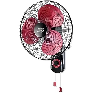 usha maxx air ultra wall fan  400mm sweep size  1350_rpm  aerodynamic blade design for high air delivery  anti - rust protection  100 copper motor  2 year warranty  maroon