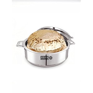 usha shriram stainless steel insulated casserole  2l small  puri chapati amp roti box heat retaining body amp easy lock lid mechanism  wobble free base glossy durable amp easy to clean
