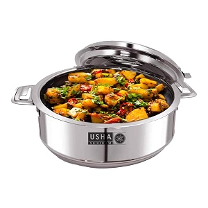 usha shriram stainless steel insulated casserole 1 litre  double wall insulation heat retaining body amp easy lock lid mechanism  wobble free base glossy durable amp easy to clean