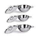 USHA SHRIRAM Triply Stainless Steel Kadai with Lid (3pcs - 1.6L, 2.2L, 2.6L) | Stove &amp; Induction Cookware | Heat Surround Cooking | Triply Stainless Steel Cookware with Lid