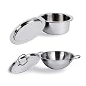USHA SHRIRAM Triply Stainless Steel Kadhai (2.2L) and Tope (1.5L) Set | with SS Lid | Heavy Bottom Cooking Utensils | Gas &amp; Induction Base | Stainless Steel Cookware | Cooking Pot | Cook N Serve Pot |
