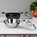USHA SHRIRAM Triply Stainless Steel Kadai with Lid (2.6L) & Non Stick Kadai with Lid (2.8L) | Stove & Induction Cookware | Heat Surround Cooking | Heavy Bottom Kadai | Deep Frying Kadhai