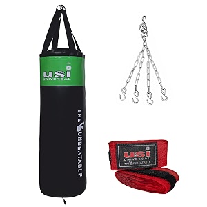 usi universal boxing kit for adults boxing set with 626n 105cm35 feet unfilled punching bag 626sw4 metal hanging chain with 4 legs amp 628a 275m long 1 pair boxing hand wraps blackgreen