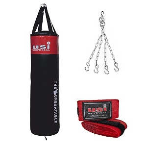 usi universal boxing kit for adults boxing set with 626n 120cm4 feet unfilled punching bag 626sw4 metal hanging chain with 4 legs amp 628a 275m long 1 pair boxing hand wraps blackred