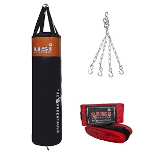 usi universal boxing kit for adults boxing set with 626n 150cm5 feet unfilled punching bag 626sw4 metal hanging chain with 4 legs amp 628a 275m long 1 pair boxing hand wraps blackorange