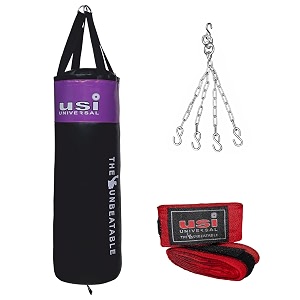 usi universal boxing kit for adults boxing set with 626n 90cm3 feet unfilled punching bag 626sw4 metal hanging chain with 4 legs amp 628a 275m long 1 pair boxing hand wraps blackpurple