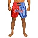 USI 410MT Men's Muay Thai Shorts – Traditional Satin Sports & Martial Arts Training Shorts (Large, RED/Blue)