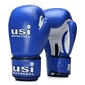USI Universal 609M Amateur Contest Boxing Gloves for Men &amp; Women Top Grain Hide Foam Padding, Sweat Wicking Lining, Hook &amp; Loop Wrap Around Closure Boxing Training Gloves (Blue, 12oz)