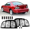 USR 96-98 SN95 Tail Light – Rear Tail Lamps Set (Left + Right) Compatible with 1996-1998 Ford Mustang All Models Base, GT, Convertible and SVT Cobra (CLEAR LENS BLACK TRIM TAIL LIGHTS w/COLOR BULBS)