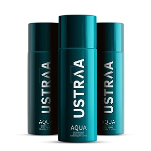 ustraa aqua deodorant body spray for men - 3 x 150 ml  refreshing aquatic fragrance  skin-friendly deodorant  keeps odour in check  citrusy spicy notes with aquatic freshness set of 3