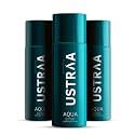 USTRAA Aqua Deodorant Body Spray For Men - 3 x 150 ml | Refreshing Aquatic Fragrance | Skin-friendly Deodorant | Keeps Odour in Check | Citrusy, Spicy notes with Aquatic Freshness (Set of 3)