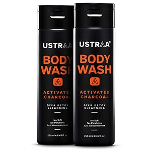 ustraa body wash- activated charcoal - 250 ml - deep skin detox with activated charcoal moisturization of aloe vera cleansing amp intense foaming without sulphates