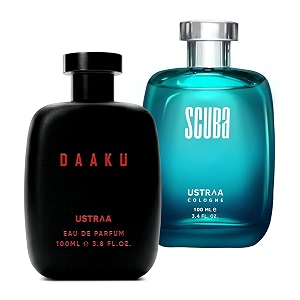 ustraa daaku perfume for men - 100ml  bold warm long-lasting fragrance amp ustraa scuba cologne - 100ml  with lively spicy and deep aquatic notes  perfume for men pack of 2