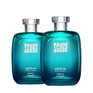 ustraa scuba cologne - 100 ml x 2 - set of 2 perfumes  with lively spicy and deep aquatic notes  ideal for day occasions  long-lasting fragrance with no gas