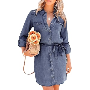 utcoco Womens Casual Button Down Jean Shirt