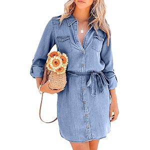 utcoco Womens Casual Button Down Jean Shirt