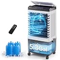Uthfy 1800 CFM Swamp Cooler, Evaporative Air Cooler with 5.3 Gal Detachable Water Tank, 4 Ice Packs, 3-in-1 Portable AC, 120° Oscillation, 12H Timer, Quiet Cooling Fan for Bedroom Office Home Indoor