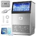 Uthfy Commercial Ice Maker 240lbs/24H, Stainless Steel Under Counter Ice Machine, 96 Ice Cubes in 14 Mins, 55lbs Storage, Self-Clean &amp; Water Filter, Freestanding Ice Machine for Home Bar,Cafe,ETL