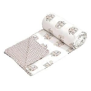 100 cotton dohar  lightweight 180 gsm reversible ac blanket  soft amp cozy quilt for summer  single amp double bed  all-season comfort amp perfect for gifting blue handblock singl