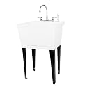 Utility Sink Laundry Tub with Gooseneck Faucet by JS Jackson Supplies, Heavy Duty Slop Sinks for Basement, Laundry Room, Garage or Shop, Large Free Standing Wash Station (Chrome Faucet)