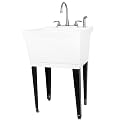 Utility Sink Laundry Tub with Gooseneck Faucet by JS Jackson Supplies, Heavy Duty Sinks for Basement, Laundry Room, Garage or Shop, Large Standing Wash Station (Stainless Steel Faucet)