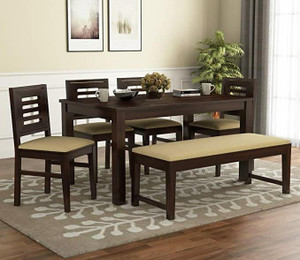 utkarsh fabric 6 seater dining table finish color - walnut finish pre-assembled