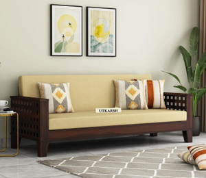 utkarsh solid sheesham wood three seater sofa cum bed for bedroom living room  3 seater single solid wood fold out sofa sectional bed finish color - walnut finish - 1 delivery condition - diydo-it-yourself