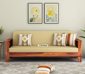 utkarsh solid sheesham wood three seater sofa cum bed for bedroom living room  3 seater single solid wood fold out sofa sectional bed finish color - natural finish delivery condition - diydo-it-yourself