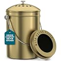 Utopia Kitchen Compost Bin for Kitchen Countertop - 1.3 Gallon Compost Bucket for Kitchen with Lid - Includes 1 Spare Charcoal Filter (Gold)