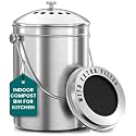 Utopia Kitchen Compost Bin for Kitchen Countertop - 1 Gallon Compost Bucket for Kitchen with Lid - Includes 1 Spare Charcoal Filter (Silver)