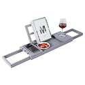 Utoplike Bathtub Tray Caddy Bamboo, Grey Bath Table for Tub Adjustable