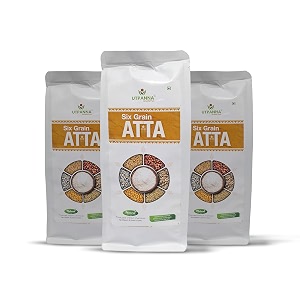 utpanna six grain atta combo pack 15 kg  500g  3pkt multigrain atta- low gi high fibre stone grounded 100 natural