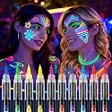UV Face & Body Paint Pens – 8 Colors Neon Fluorescent Glow Markers, Skin Safe Blacklight Reactive Body Paint for Party, Festival, Halloween, Rave, Kids & Adults (Glows Under UV Light Only)