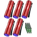 UV Flashlight Black Light, 5 Pack 9 LED 395nm Ultraviolet Blacklight Flashlight, Mini Portable Torch Light Pet Urine Detector for Dog/Cat Urine, Dry Stains, Bed Bug(15x AAA Batteries(Red))