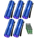 UV Flashlight Black Light, 5 Pack 9 LED 395nm UV Lights Blacklight, Portable Mini Torch Light Pet Urine Detector for Dog/Cat Urine, Scorpions Finder, Resin Curing(15x AAA Batteries(Blue))